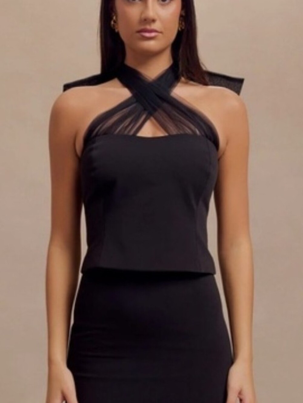 NWT Meshki Maryam Corset Tulle Bow Black Crisscross Top Small